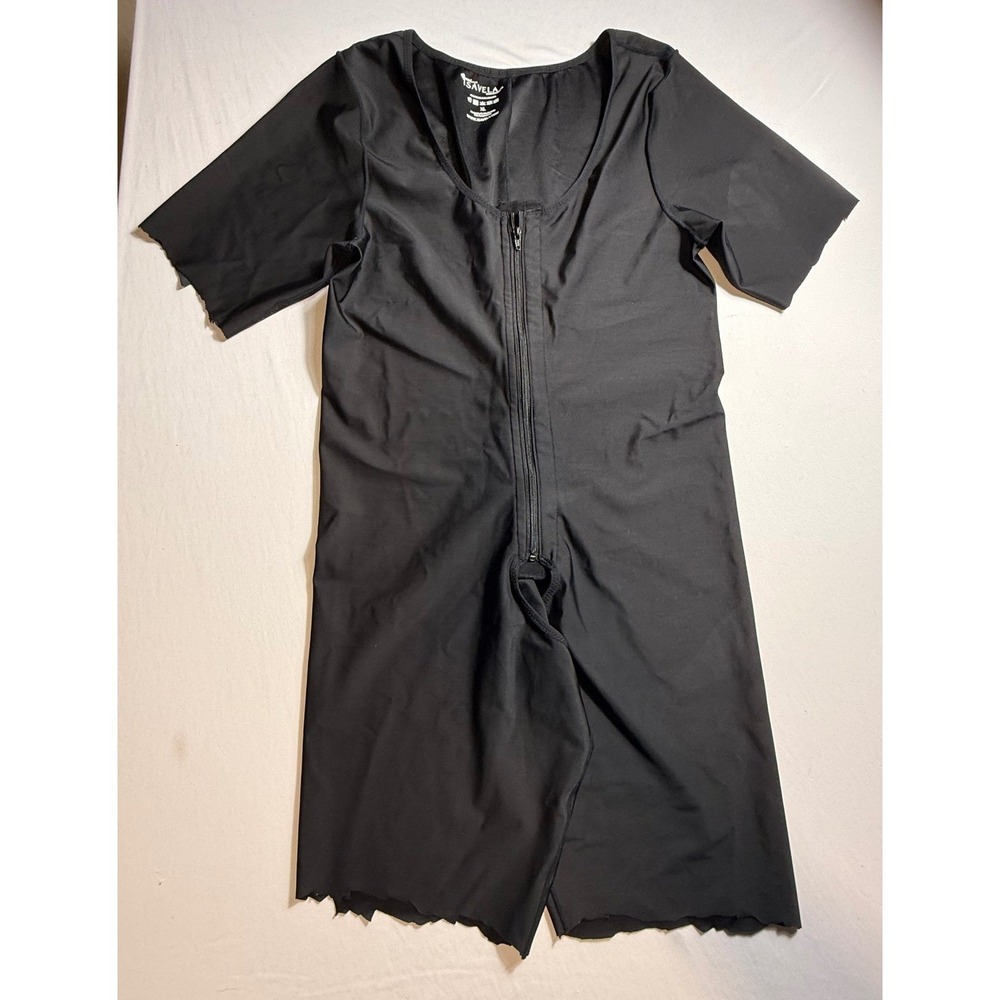 Isavela Compression Bodysuit Black XL Cut Sleeve Zipper XL-2295